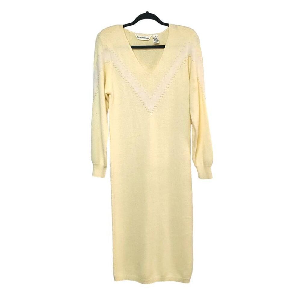 Vtg. Cozy Soft yellow sweater maxi dress CHRISTINA GRANT Retro style long dress